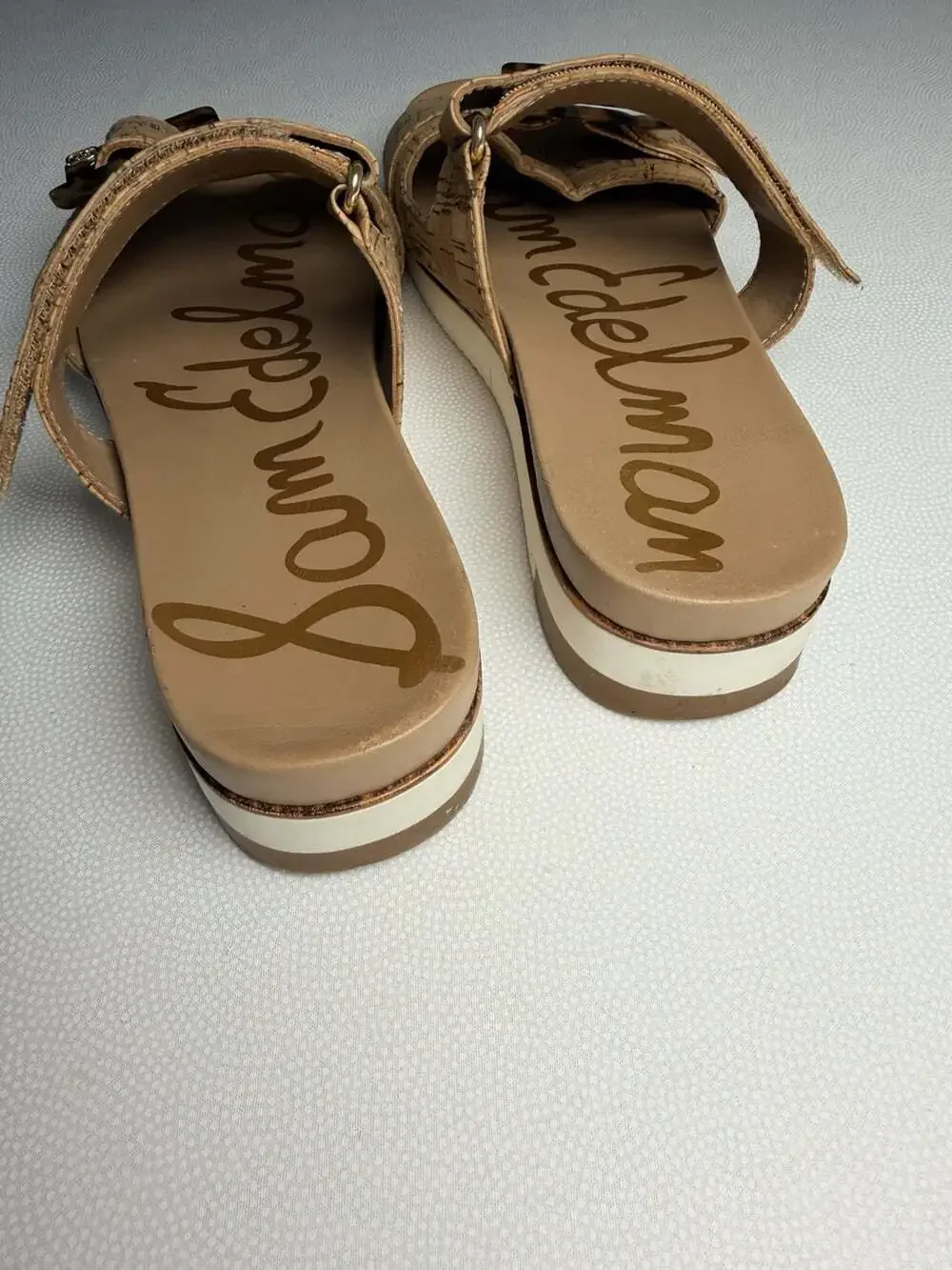 Sam Edelman Cork Slide Sandals Women 9.5 Tortoise Buckle Tan Platform